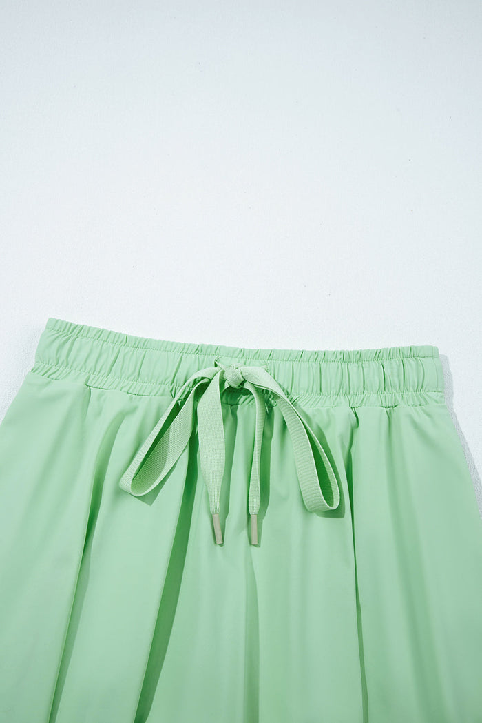 Light Green Drawstring High Waist Lined Tennis Skorts - Skirts/Skort