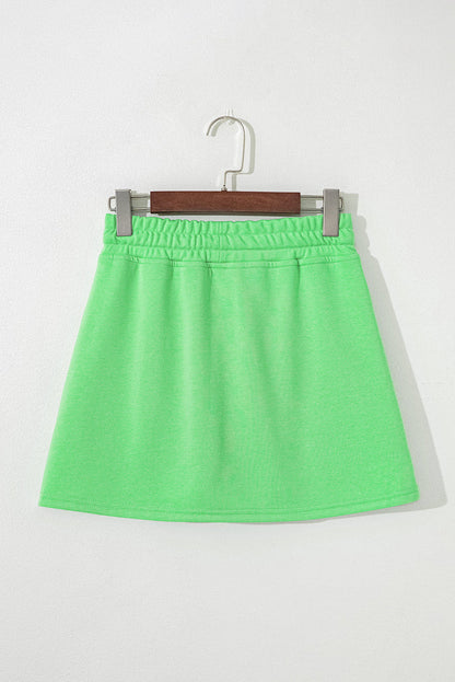 Light Green French Terry Drawstring Mini Skort with Pockets - Skirts/Skort
