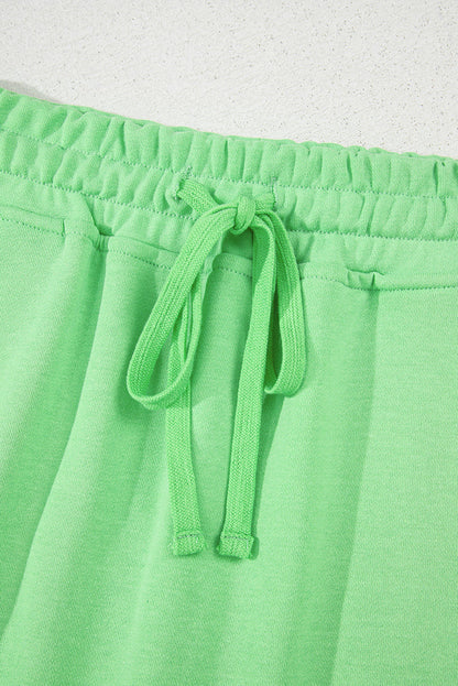 Light Green French Terry Drawstring Mini Skort with Pockets - Skirts/Skort