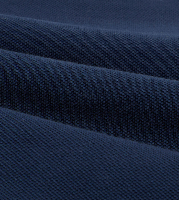Light Navy Pique Cotton Long-Sleeve Polo Shirt