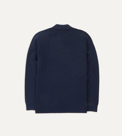 Light Navy Pique Cotton Long-Sleeve Polo Shirt