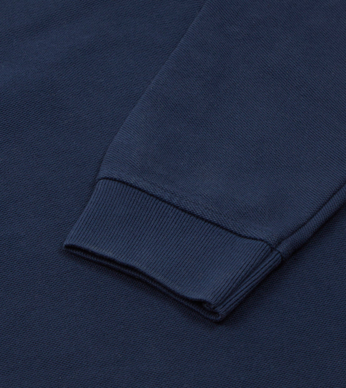 Light Navy Pique Cotton Long-Sleeve Polo Shirt