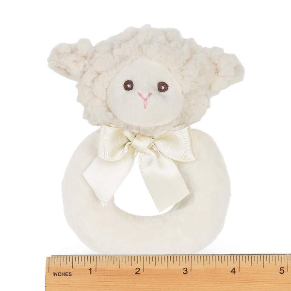 Lil' Lamby Soft Plush Cream Lamb Ring Rattle Measuring Horizontally