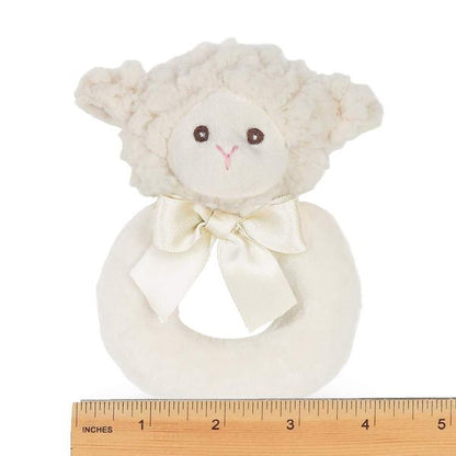 Lil' Lamby Soft Plush Cream Lamb Ring Rattle Measuring Horizontally