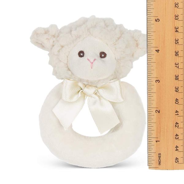 Lil' Lamby Soft Plush Cream Lamb Ring Rattle Measuring Vertically