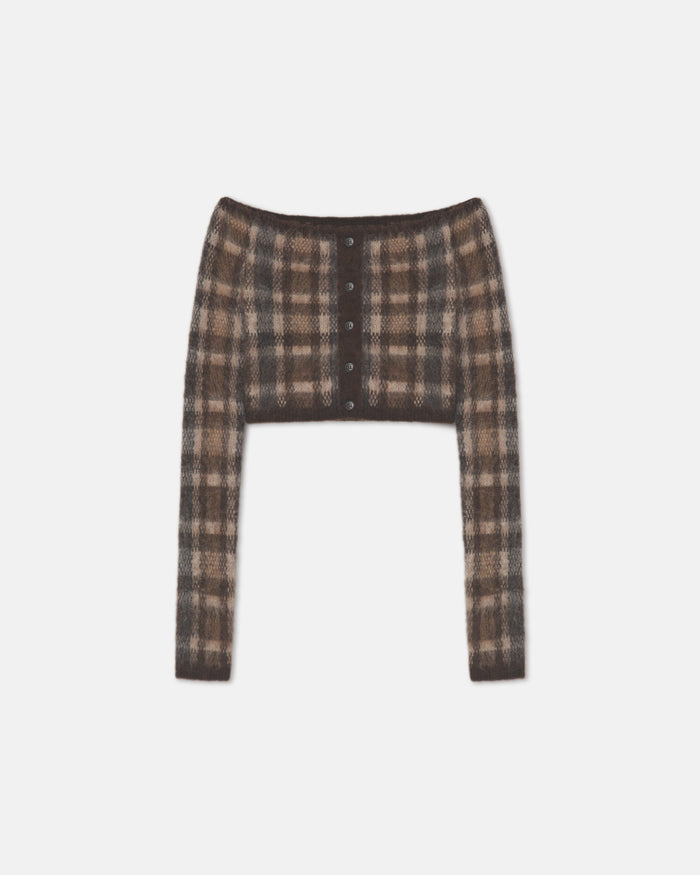Liliah - Brushed Alpaca Cardigan - Brown/Creme Check
