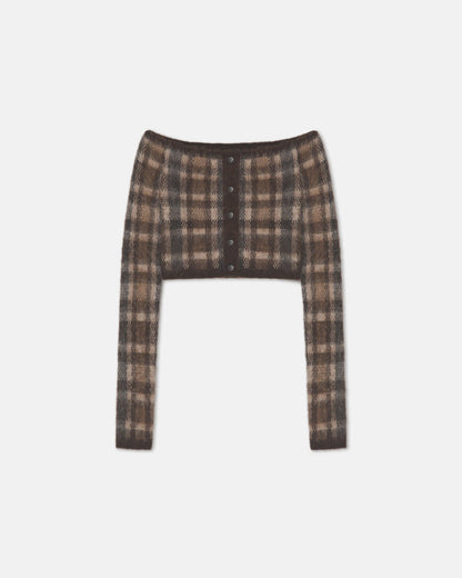 Liliah - Brushed Alpaca Cardigan - Brown/Creme Check