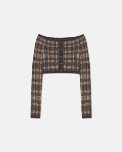 Liliah - Brushed Alpaca Cardigan - Brown/Creme Check