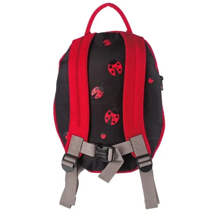 Littlelife Ladybird Kids Backpack shown from the reverse on a white background