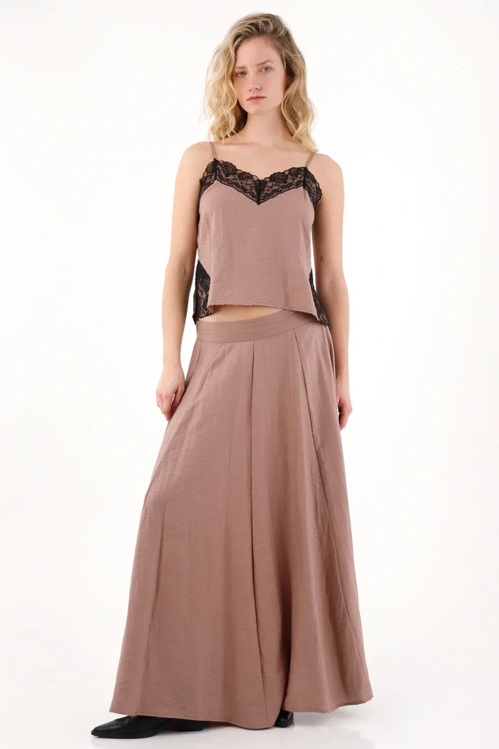 Long Satin Skirt in Brown for Women