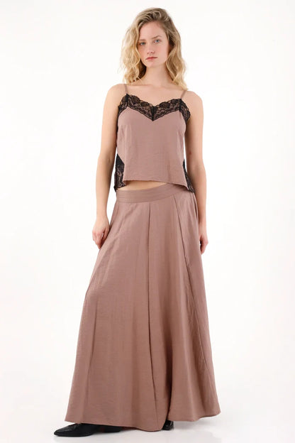 Long Satin Skirt in Brown for Women