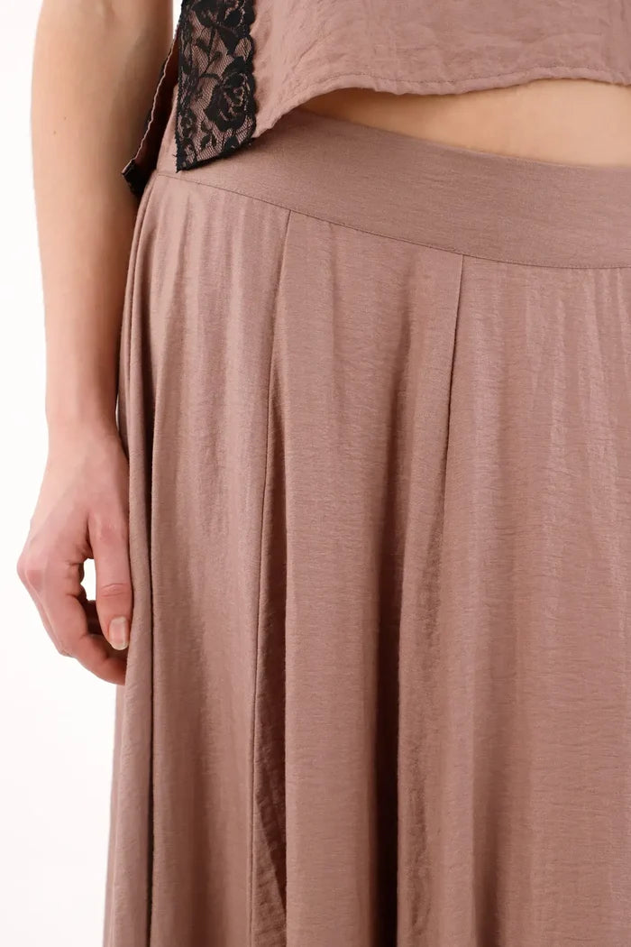 Long Satin Skirt in Brown for Women