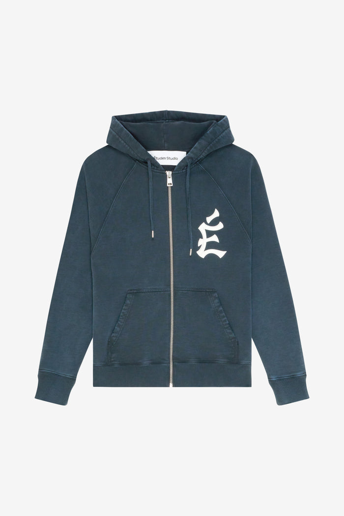 ETUDES STUDIO LOOSE ZIPPED HOODIE EMB NAVY 1