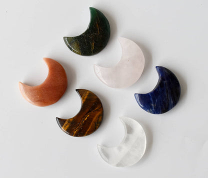 Lot Of 20Pcs Polished Green Jade Crystal Moons, Hand Carved Crescent Moon Shaped