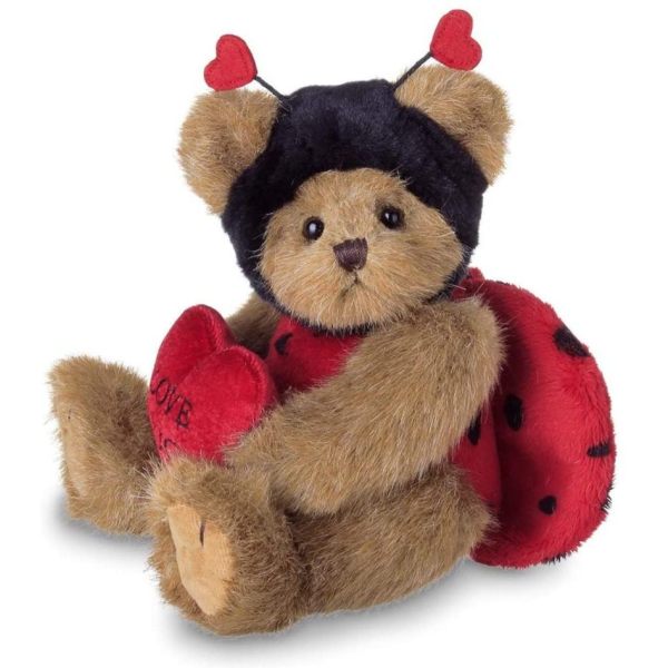 Love Bug Plush Stuffed Teddy Bear in Ladybug Suit and Holding Heart Side