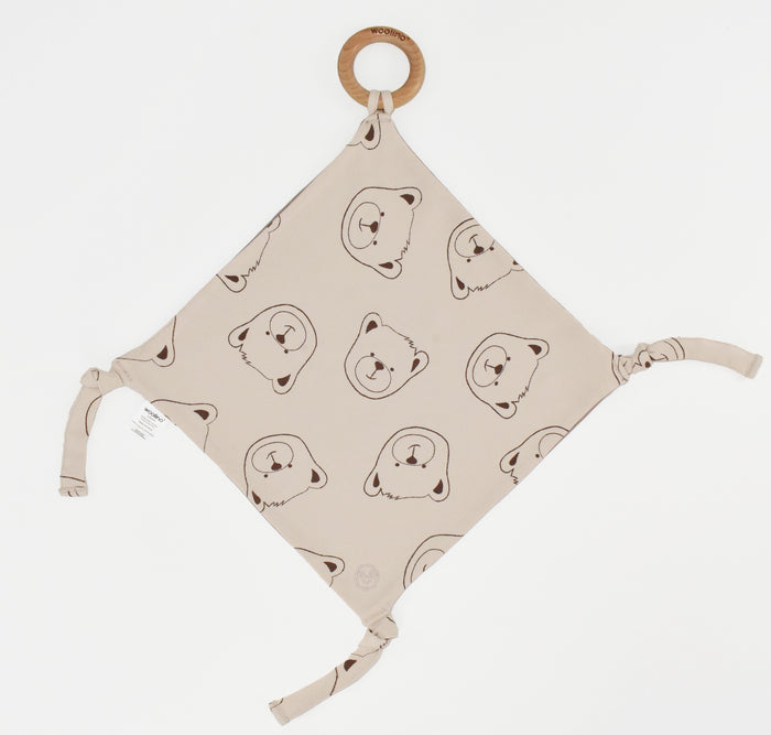 Lovey, Merino Wool and Organic Cotton with Removable Teething Ring, Teddy Bear