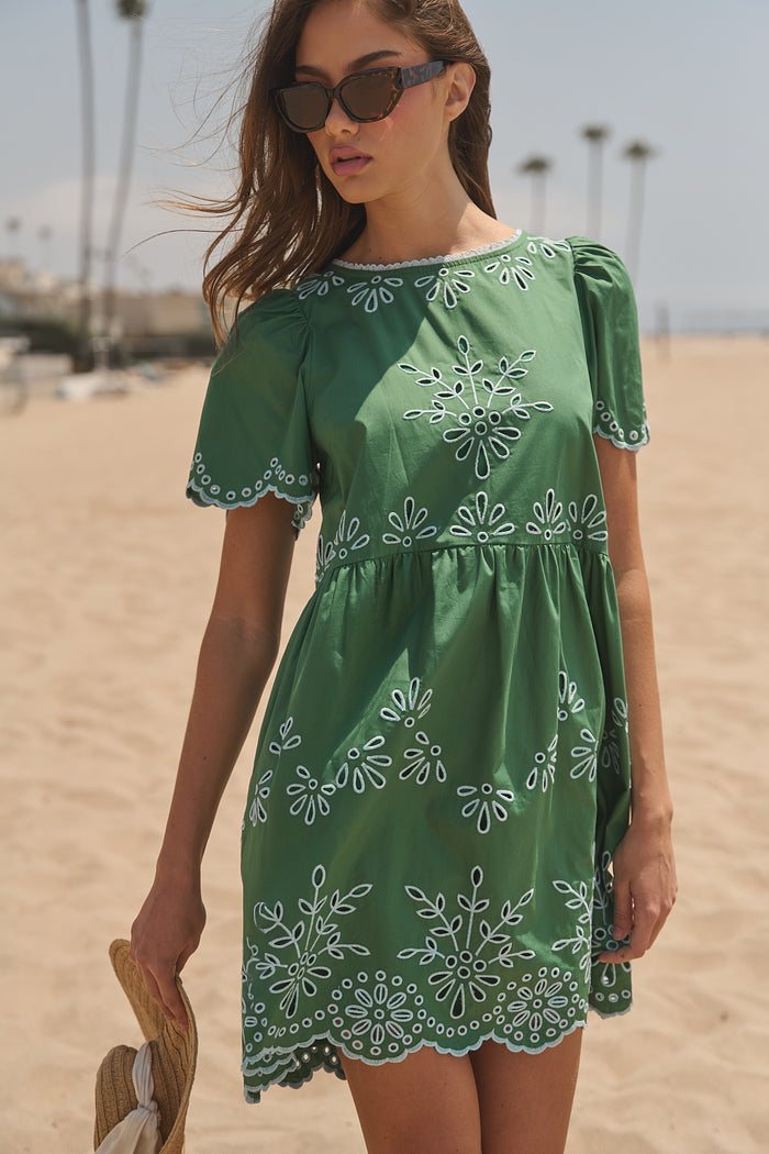 Lurina Embroidered Babydoll Mini Dress