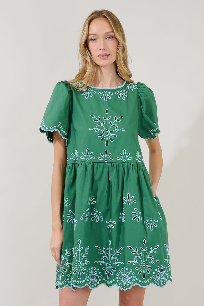 Lurina Embroidered Babydoll Mini Dress