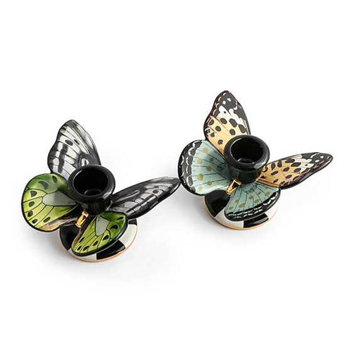 Mackenzie Childs Candle Holders BUTTERFLY TOILE