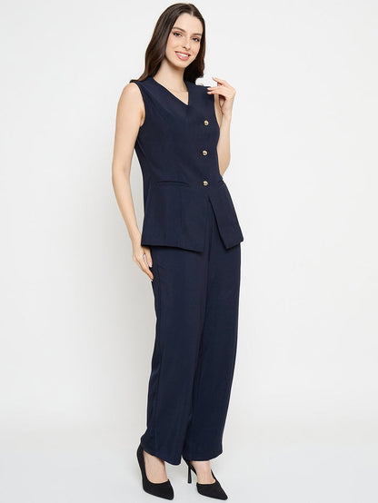 Madame Asymmetrical Neck Navy Blue Top