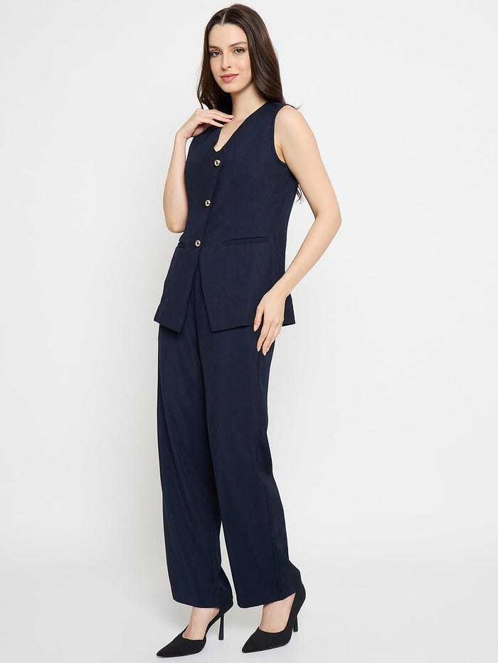 Madame Asymmetrical Neck Navy Blue Top