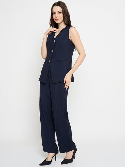 Madame Asymmetrical Neck Navy Blue Top