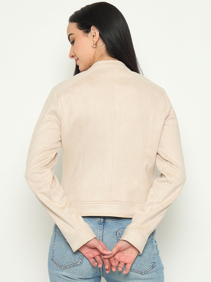 Madame Beige Jacket with Snap Button Collar