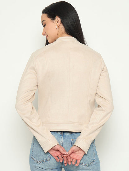 Madame Beige Jacket with Snap Button Collar