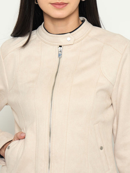 Madame Beige Jacket with Snap Button Collar