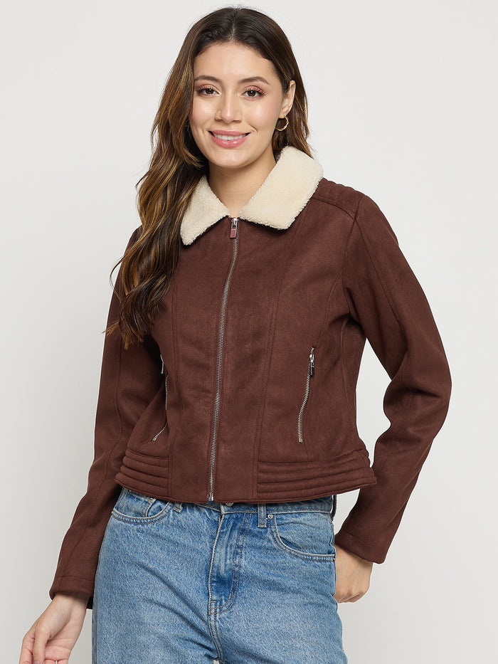 Madame Coffee Collared Full Sleeve Short Jacket