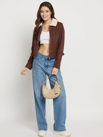 Madame Coffee Collared Full Sleeve Short Jacket