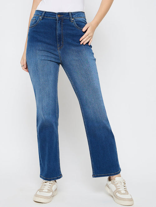 Madame Cotton Blend Straight Fit Mid Blue Jeans