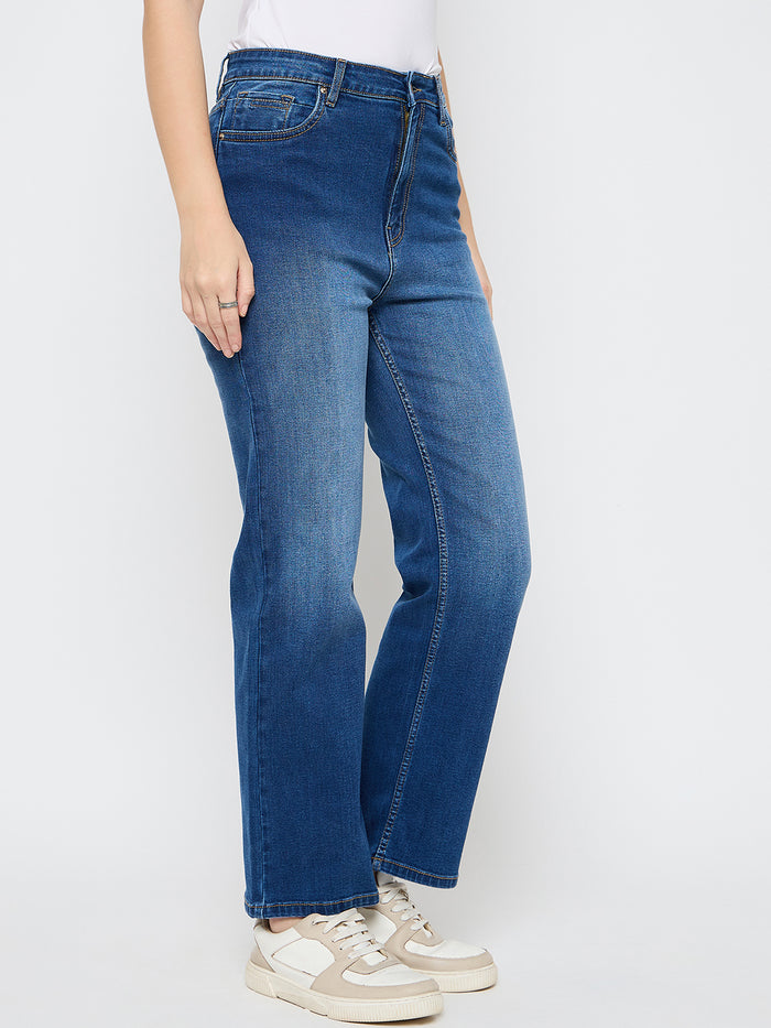 Madame Cotton Blend Straight Fit Mid Blue Jeans