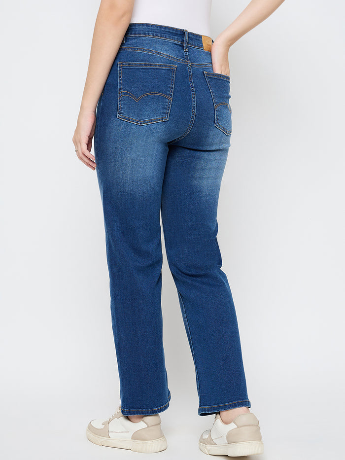 Madame Cotton Blend Straight Fit Mid Blue Jeans