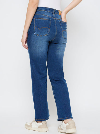 Madame Cotton Blend Straight Fit Mid Blue Jeans