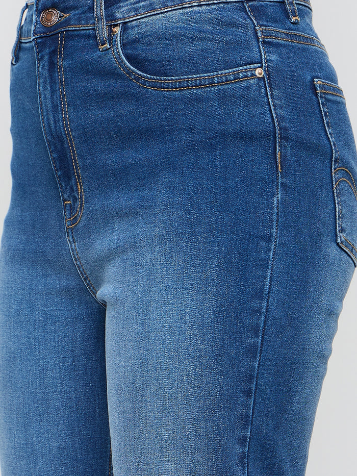 Madame Cotton Blend Straight Fit Mid Blue Jeans