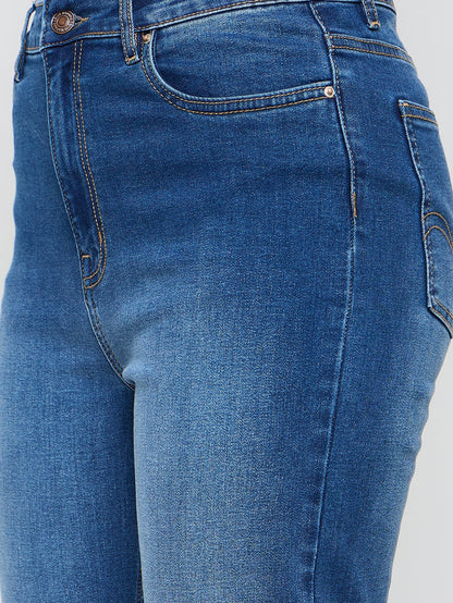 Madame Cotton Blend Straight Fit Mid Blue Jeans