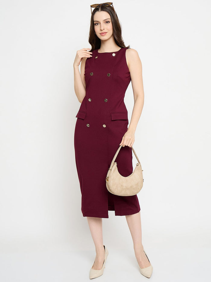 Madame Double Breasted Maroon Red Midi Dress