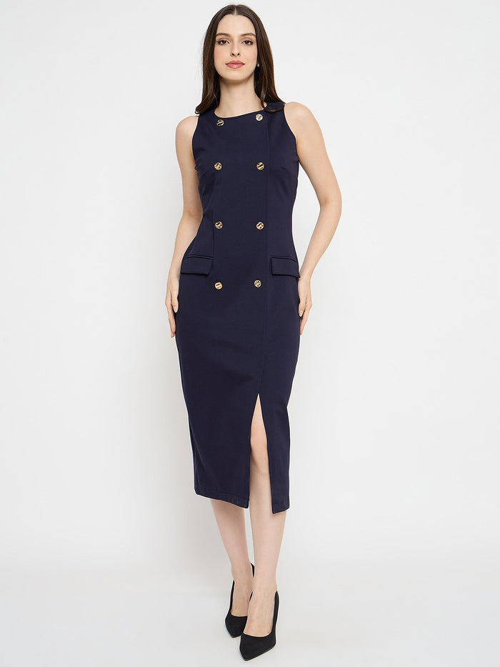 Madame Double Breasted Navy Blue Midi Dress
