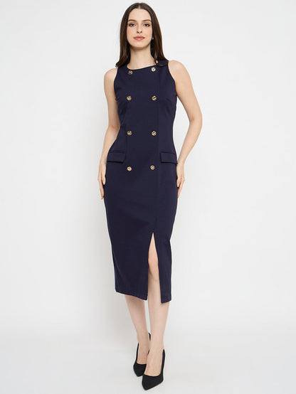 Madame Double Breasted Navy Blue Midi Dress