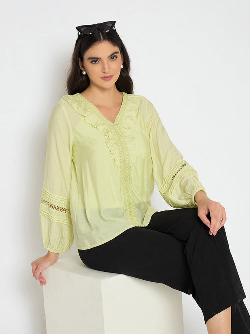 Madame Frill Neck Cool Matcha Viscose Blend Top