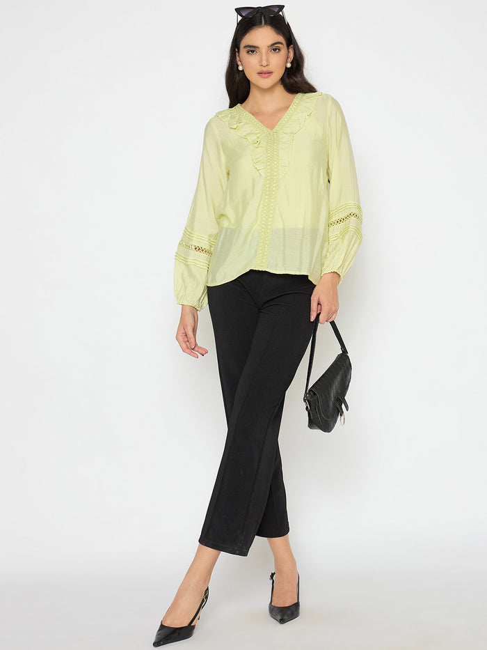 Madame Frill Neck Cool Matcha Viscose Blend Top