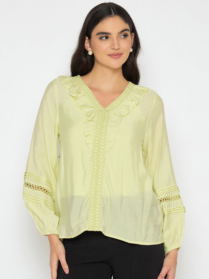 Madame Frill Neck Cool Matcha Viscose Blend Top