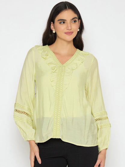 Madame Frill Neck Cool Matcha Viscose Blend Top