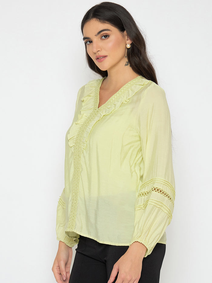 Madame Frill Neck Cool Matcha Viscose Blend Top