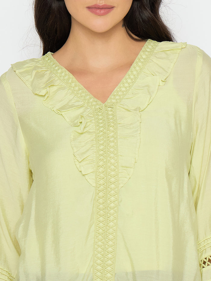 Madame Frill Neck Cool Matcha Viscose Blend Top