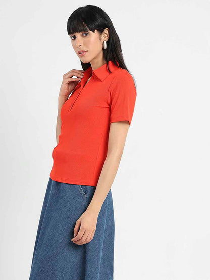 Madame Solid Red Polo Pique T-Shirt
