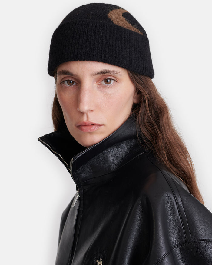 Madis - Brushed alpaca beanie - Black/Brown