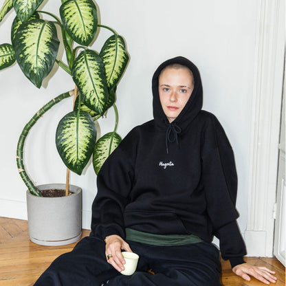 Magenta Script Hoodie Black