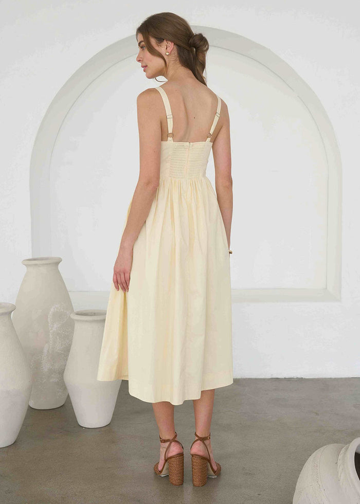Maggie Embroidered Midi Dress - Butter Yellow